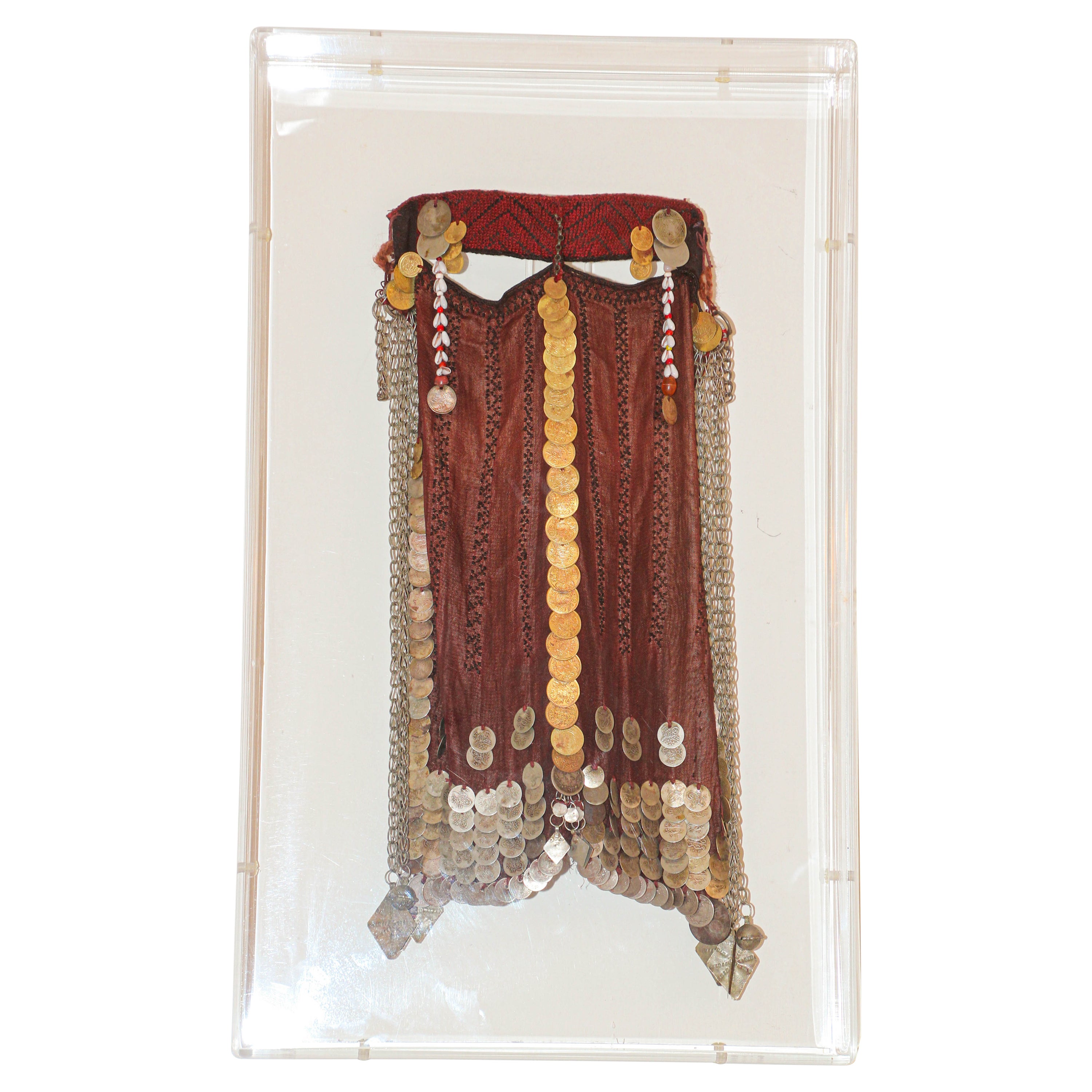 1940s Face Veil, Sinai Bedouin Desert Garment Nikab Framed Collectible For Sale