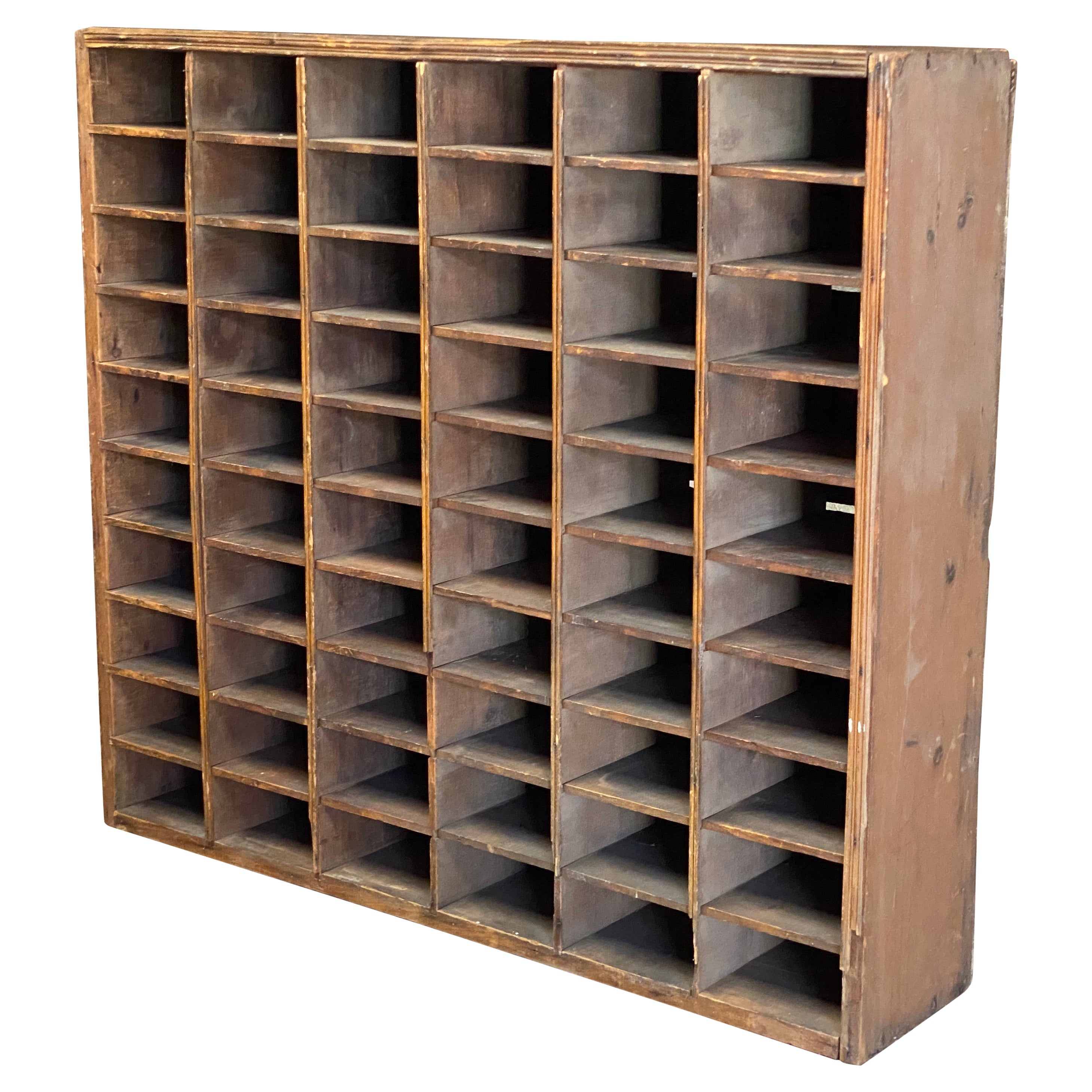 Industrial Pine Slotted Cubby Hole Cabinet For Sale