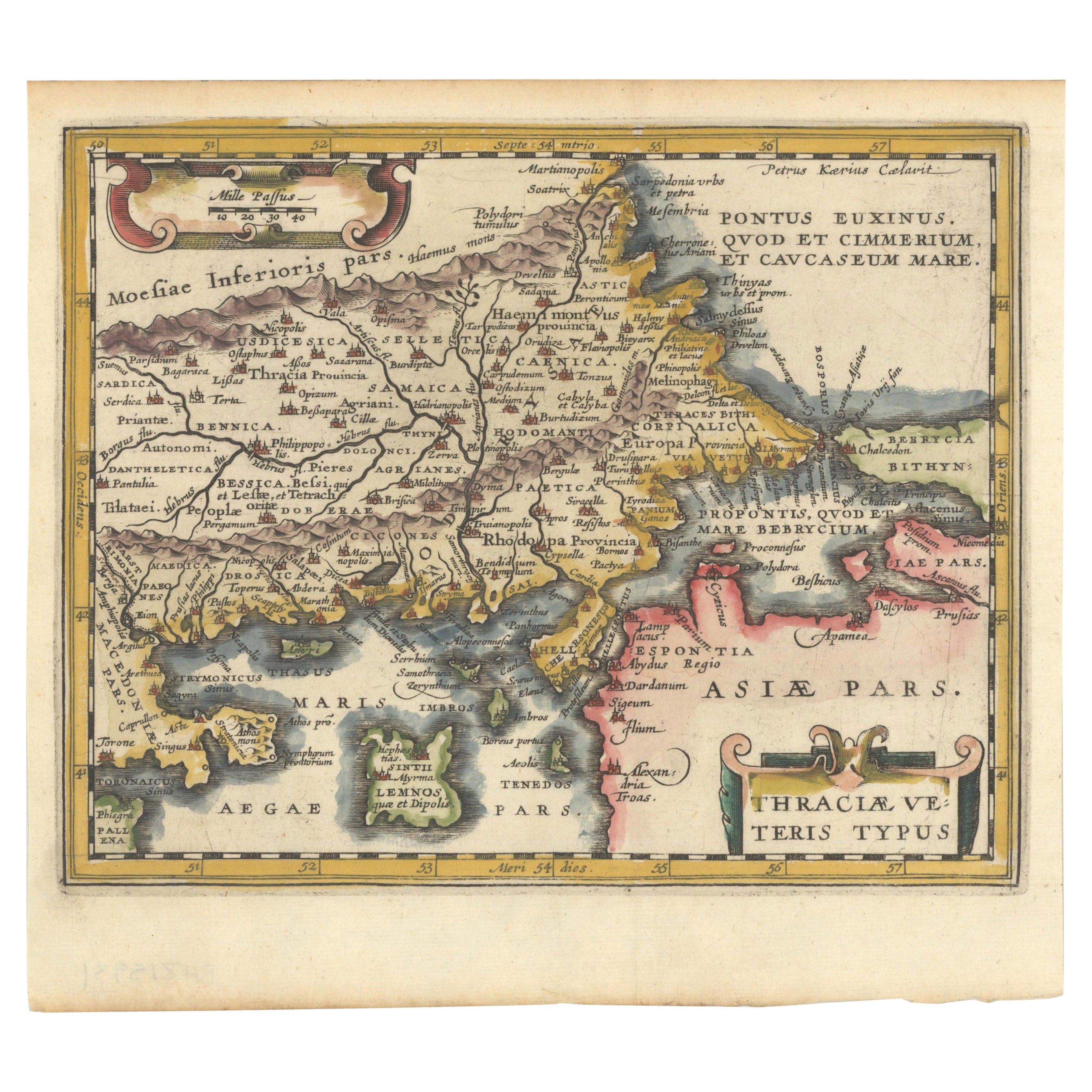 Carte originale du nord-est de la Grèce et du nord-ouest de la Turquie, publiée en 1661