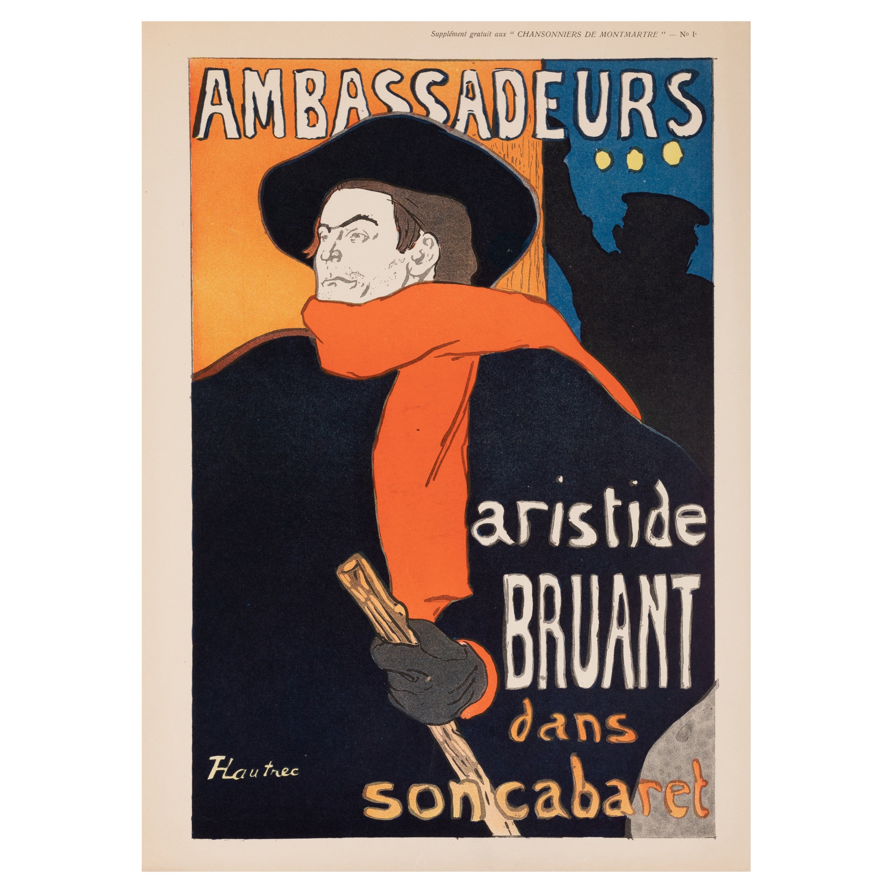 Affiche originale de Toulouse-Lautrec, Belle Époque, Ambassadeur Aristide Bruant 1906 en vente