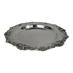 Pretty Antique Silver Tray with Scrolls & Flowers by Theodore B. Starr