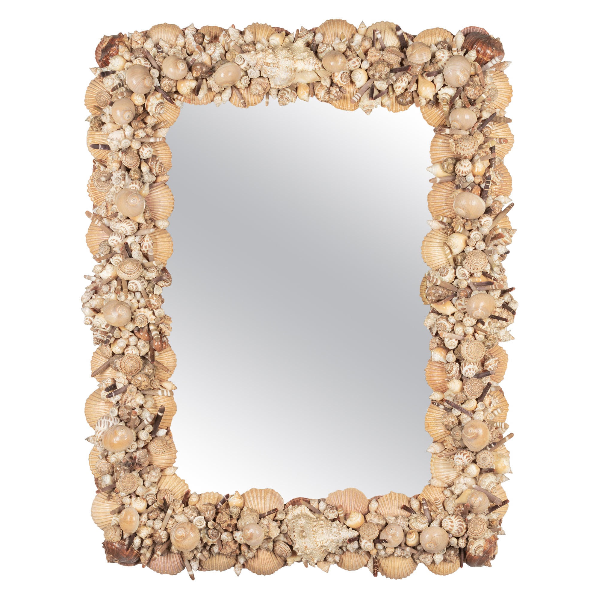 Mid Century Seashell Encrusted Wall Mirror For Sale