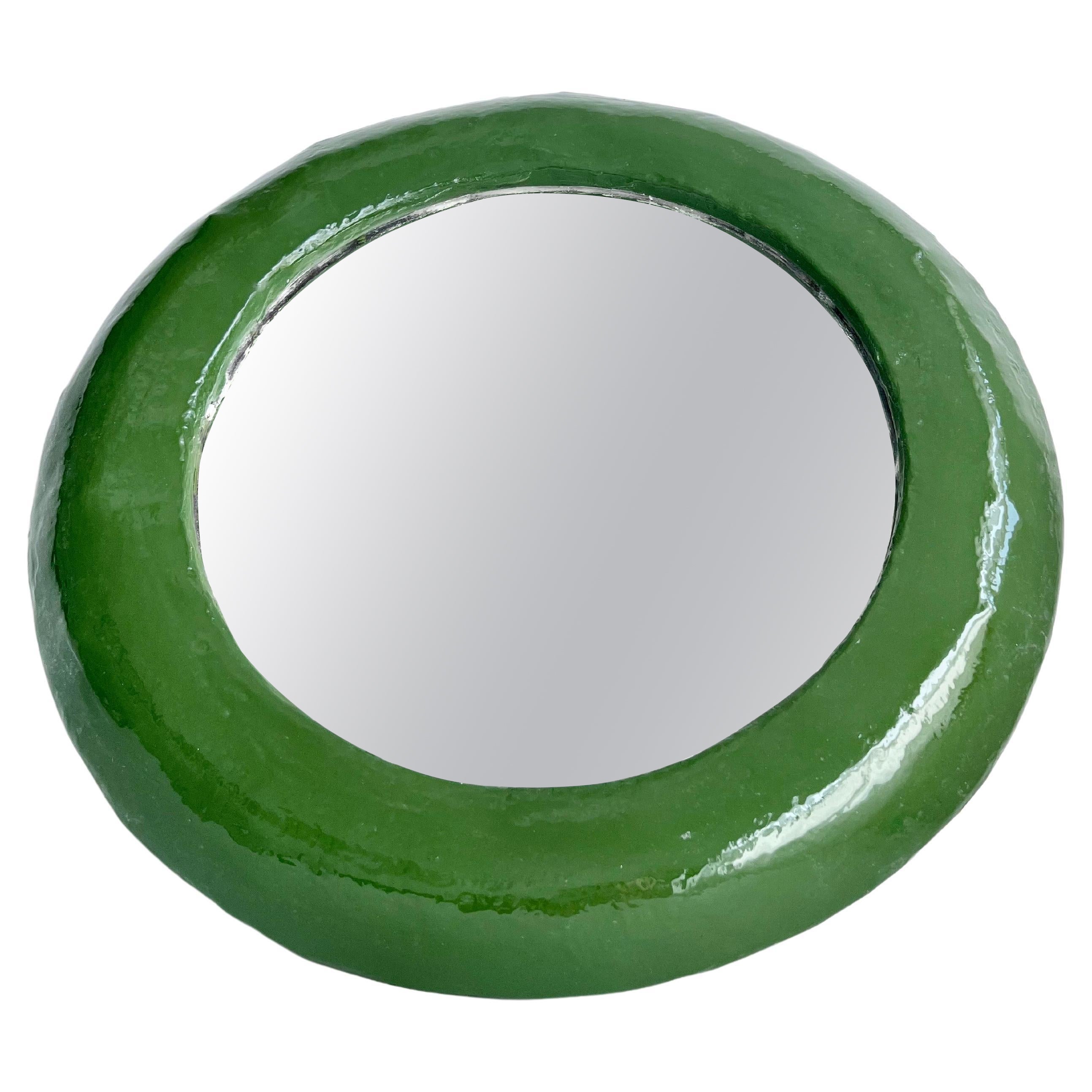 Round Green Mirror by Studio Chora, Medium Wall Mirror, High Gloss, In Stock en vente