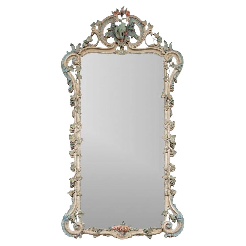 Superbe miroir européen ancien décoré de peinture en vente