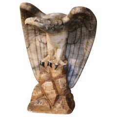 Antique 19th Century French Carved Variegated Marble Eagle Sculpture with Glass Eyes