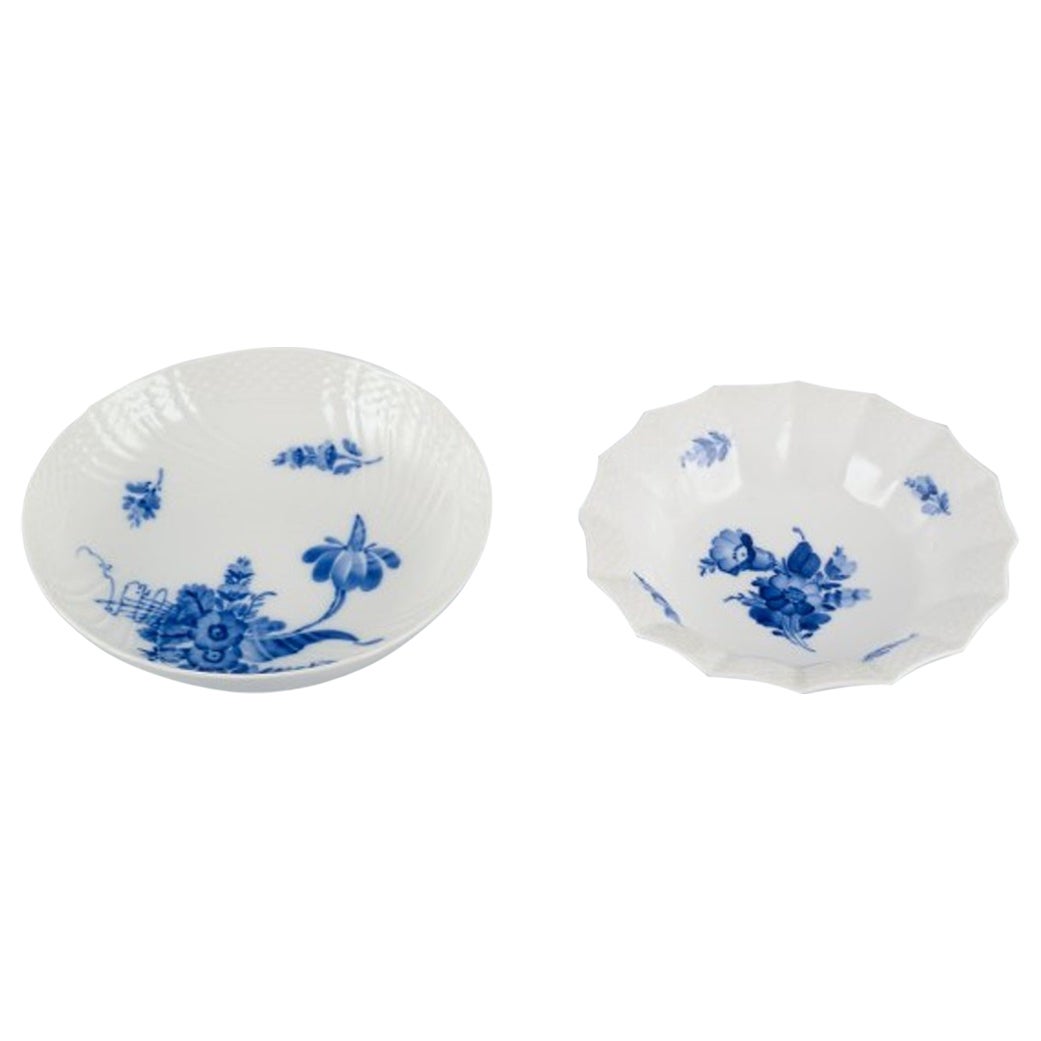 Royal Copenhagen, Blue Flower, hand-painted porcelain dish and bowl. 