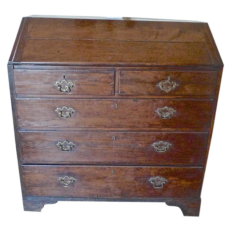 English 19th Century Georgian Chest of 5 Drawers with Drop Panel Desk Top For Sale