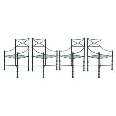 Vintage Campaign Wrought Iron Garden Chairs, Giacometti Style, Set of 4
