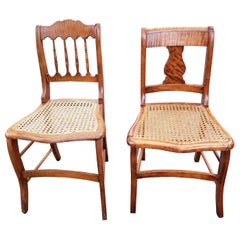 Pair of Early 20th Century Victorian Tiger Maple and Cane Seat Side Chair