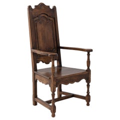 Early 20th Century Belgian High Backed Wooden Armchair 