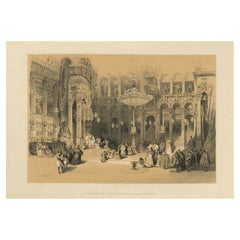 Antique Old Lithograph depicting the Greek Chapel of the Holy Sepulchre, 1845