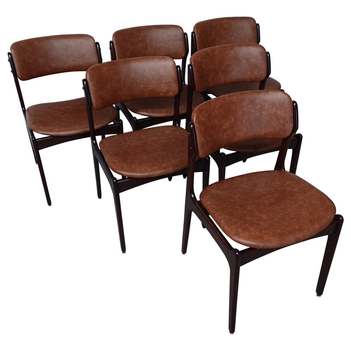 Six Fully Restored Erik Buch Dining Chairs in Tanned Oak and Custom Upholstery For Sale