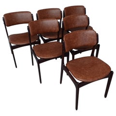 Six Fully Restored Erik Buch Dining Chairs in Tanned Oak and Custom Upholstery
