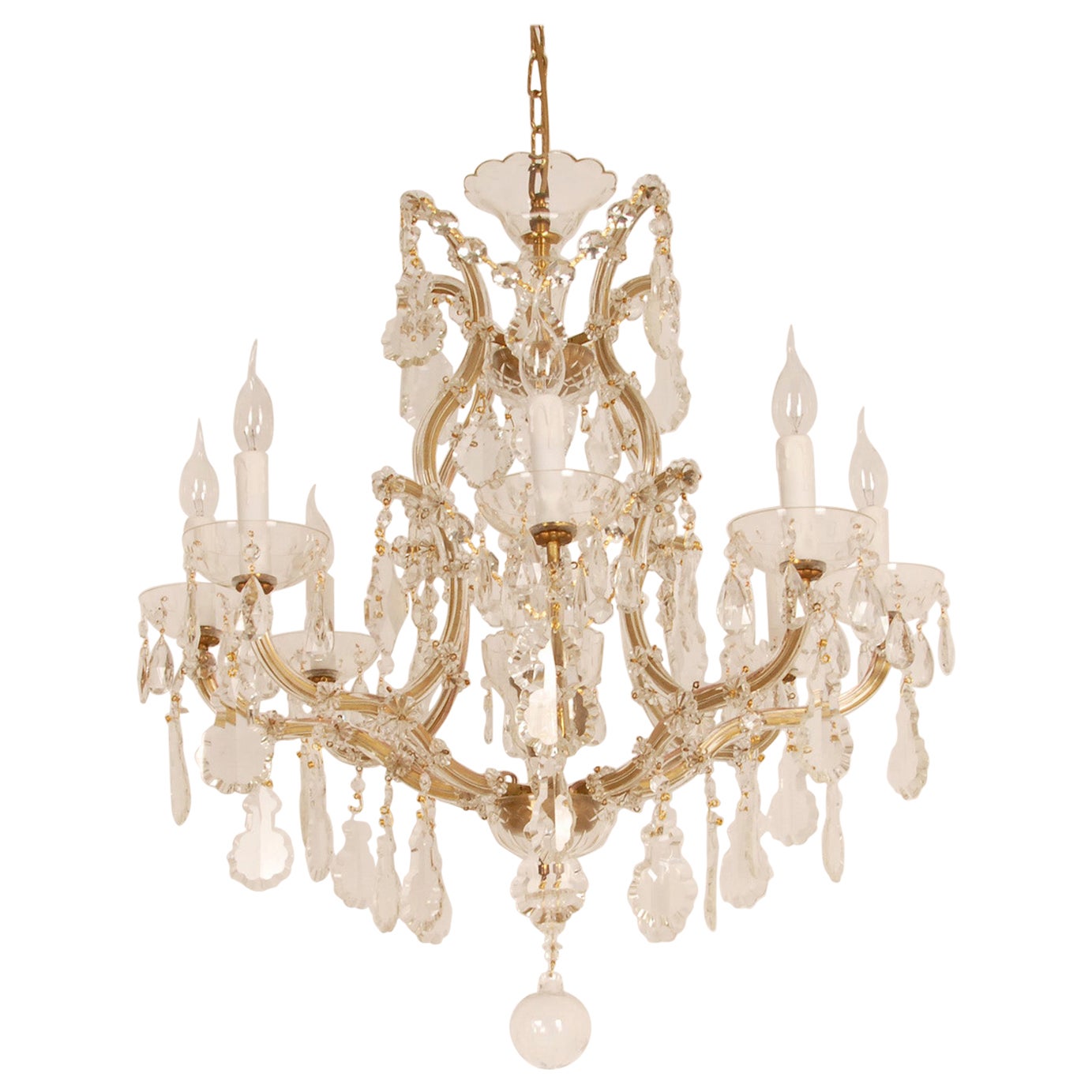 Crystal Chandelier 9 Light Gold Frame Blown Glass Cage Chandelier Viennese
