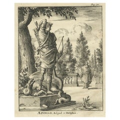 Antique Engraving showing Apollo, the Olympian Deity and Patron of Delphi, 1686