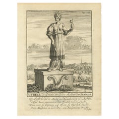 Original Old Engraving showing Cybele, the Anatolian Mother Goddess, 1686