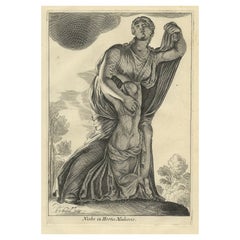 Original Antique Engraving of the Statue of Niobe in Rome, Italy, 1660
