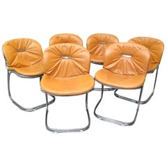 Vintage Six by Gastone Rinaldi Leather and Tubular Metal Italian Chairs