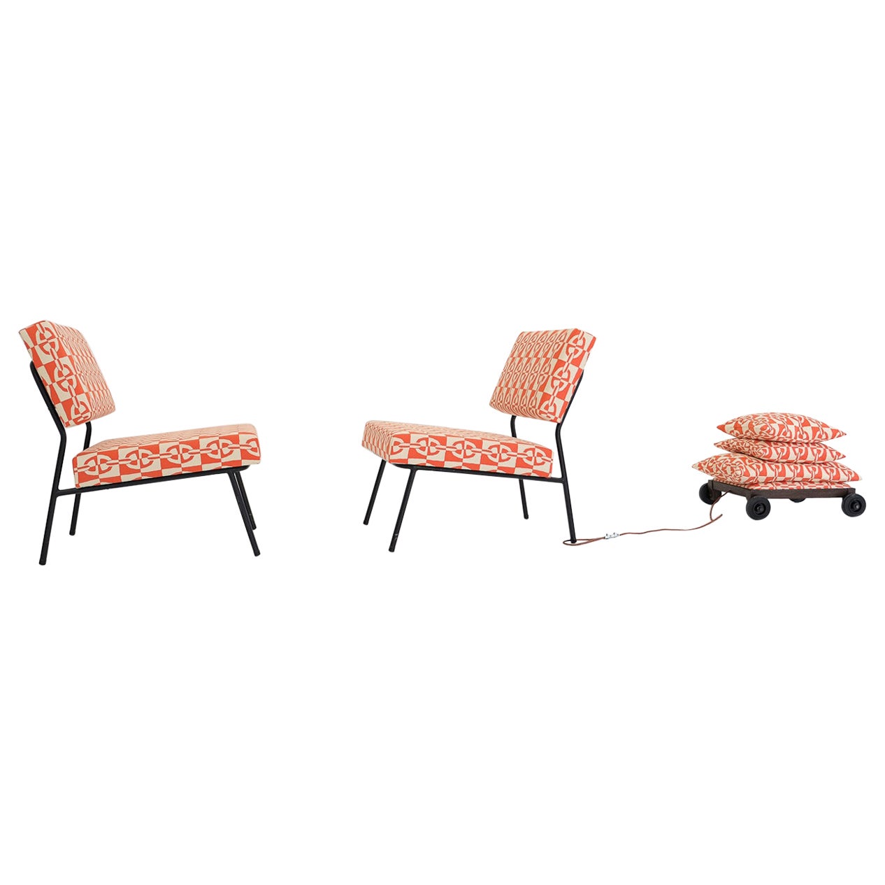 Pair of Easy Chairs by Paul Geoffroy for Airborne, with Hermès Fabrics, 1950s For Sale