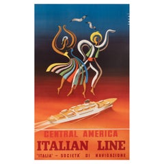 Affiche vintage d'origine Sassi, Amérique centrale, ligne italienne, bateaux, 1960