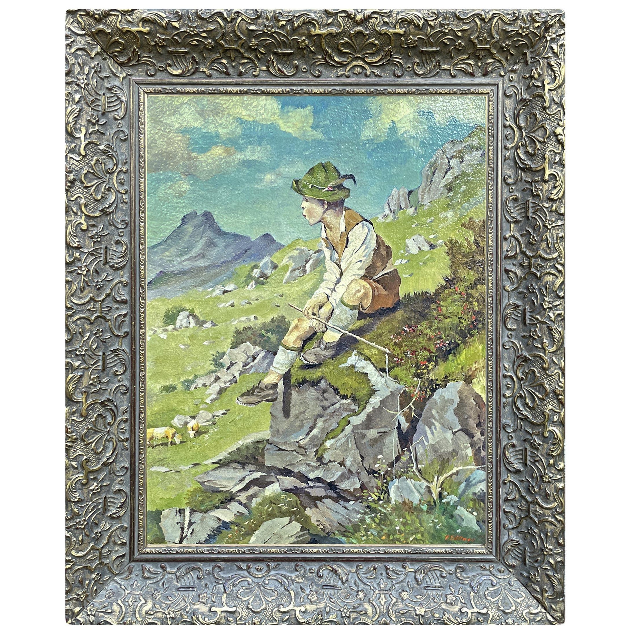 Fritz Sollner – Shepherd Painting oil on canvas 1947 For Sale