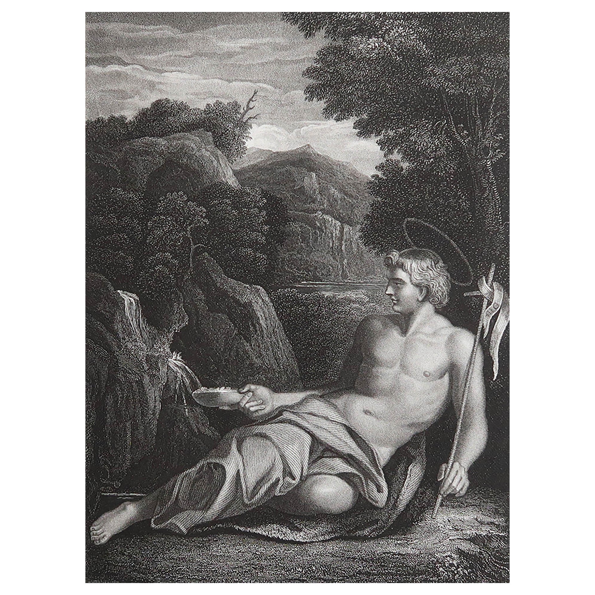 Antique Print of St. John the Baptist, After Carracci, C.1850 For Sale