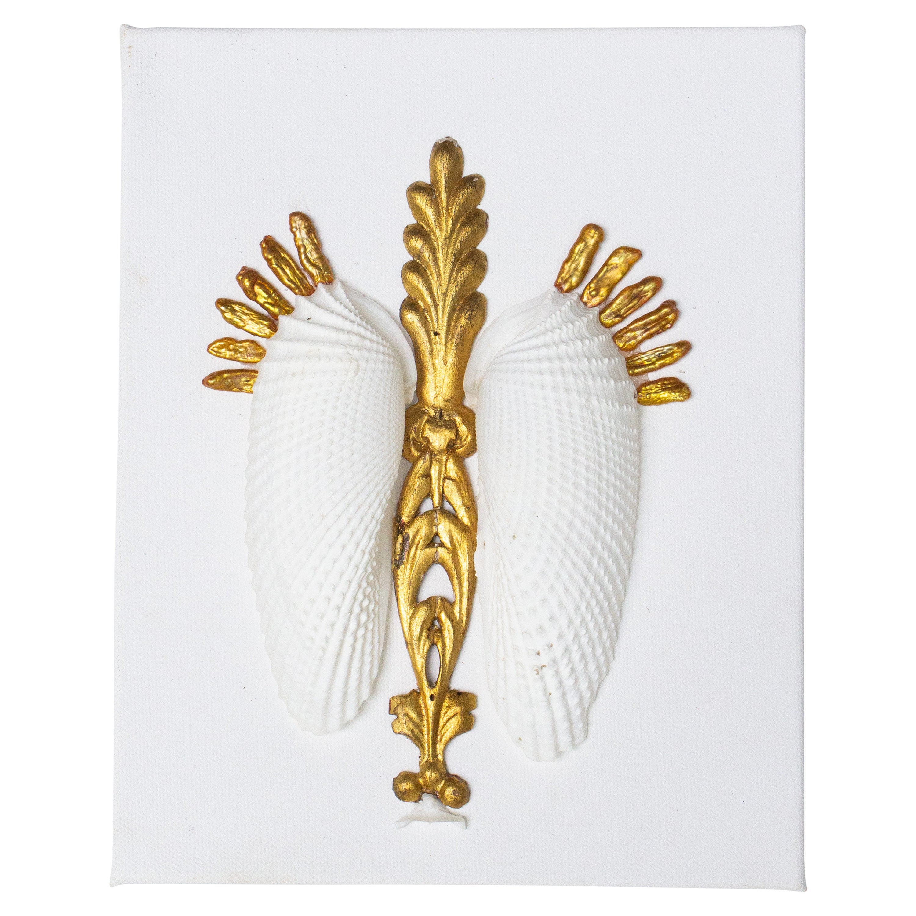 Canvas Relief with an 18th Century Italian Gilded Molding, Shells, and Pearls For Sale