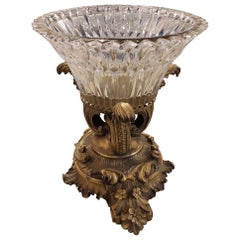 Rococo Style Molded Glass Mounted Patinated Metal and Brass Centerpiece