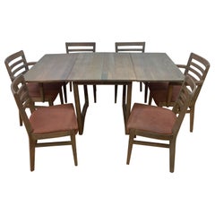 MCM Scandinavian G-Plan Style Walnut Fold Down Dining Table and 6 Dining Chairs 
