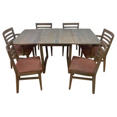 MCM Scandinavian G-Plan Style Walnut Fold Down Dining Table and 6 Dining Chairs