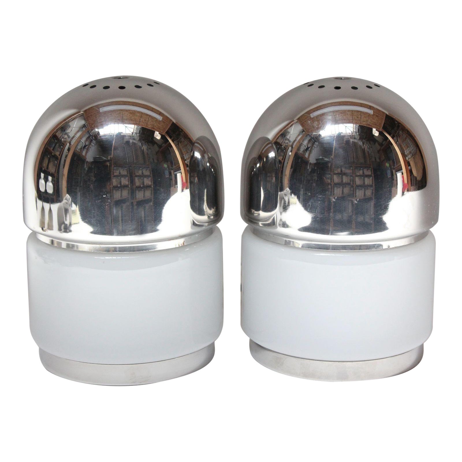 Pair of Chrome and Glass "Salt and Pepper" Table Lamps by Goffredo Reggiani