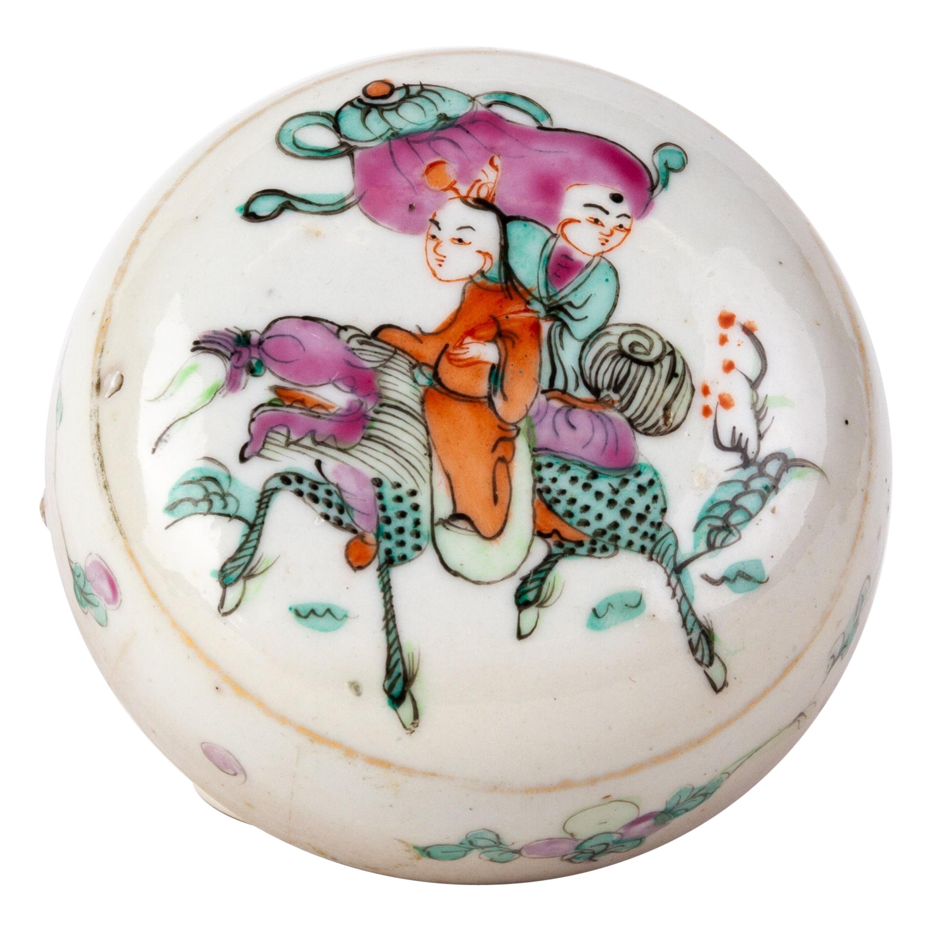 Boîte à couvercle en porcelaine de la famille rose de la dynastie chinoise Qing, 19e siècle 