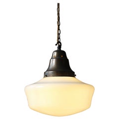 Early 20th Century Opaline Brass Pendants Lights Chandeliers Five Available
