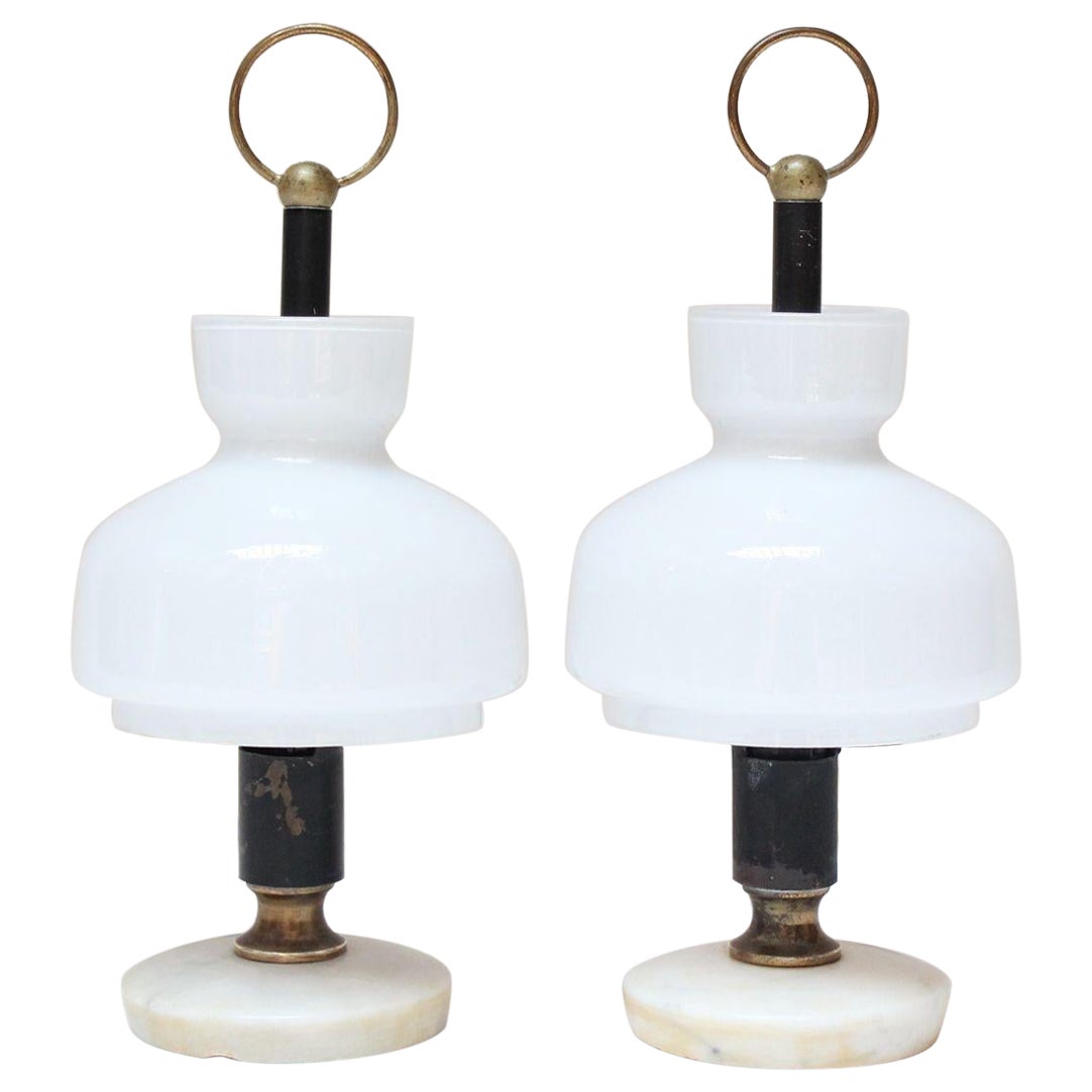 Petite Vintage Italian Brass and Marble Bedside Lamps After Ignazio Gardella