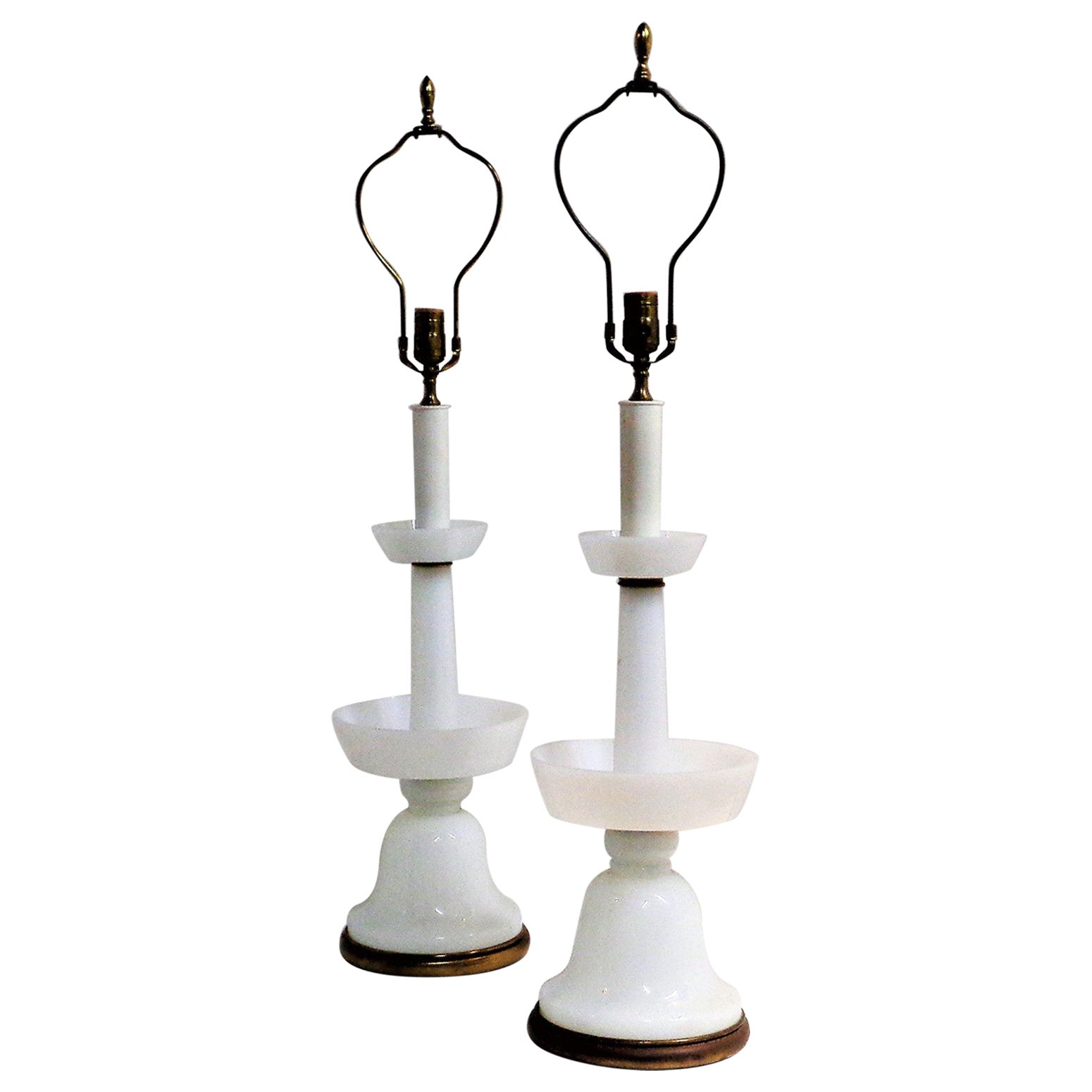  French White Opaline Glass Table Lamps, Circa 1930