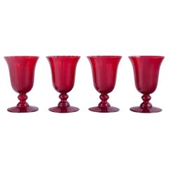 Retro A set of four large red wine glasses. Sweden. Late 20th C.