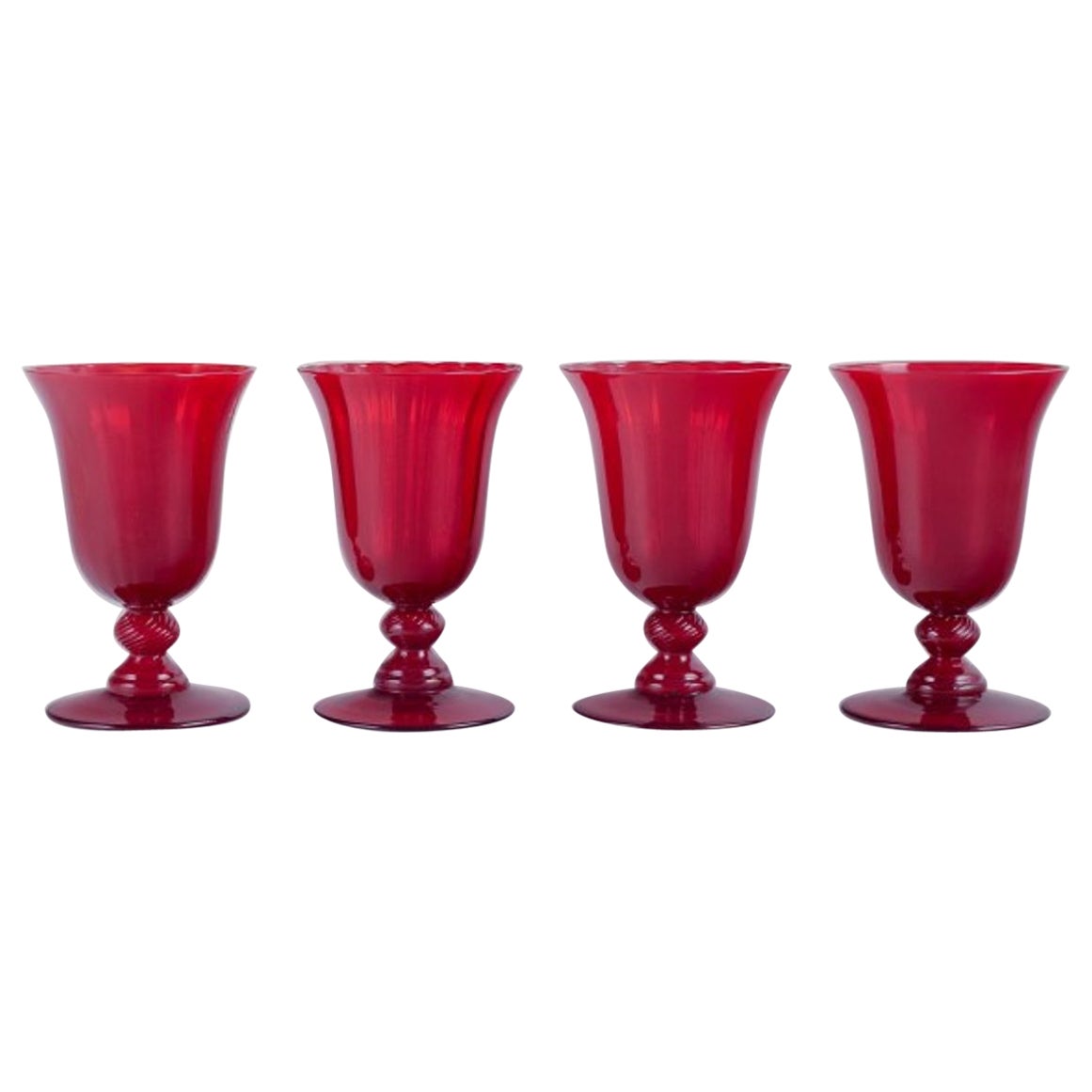 A set of four large red wine glasses. Sweden.  For Sale