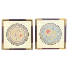 Used Pair 1970's Soicher-Marin Framed Chinese Silk Embroidery Textile Art