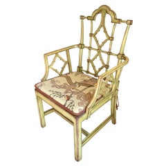 Vintage Patina Furniture Company Green Chinoiserie Faux Bamboo Dining Arm Chair