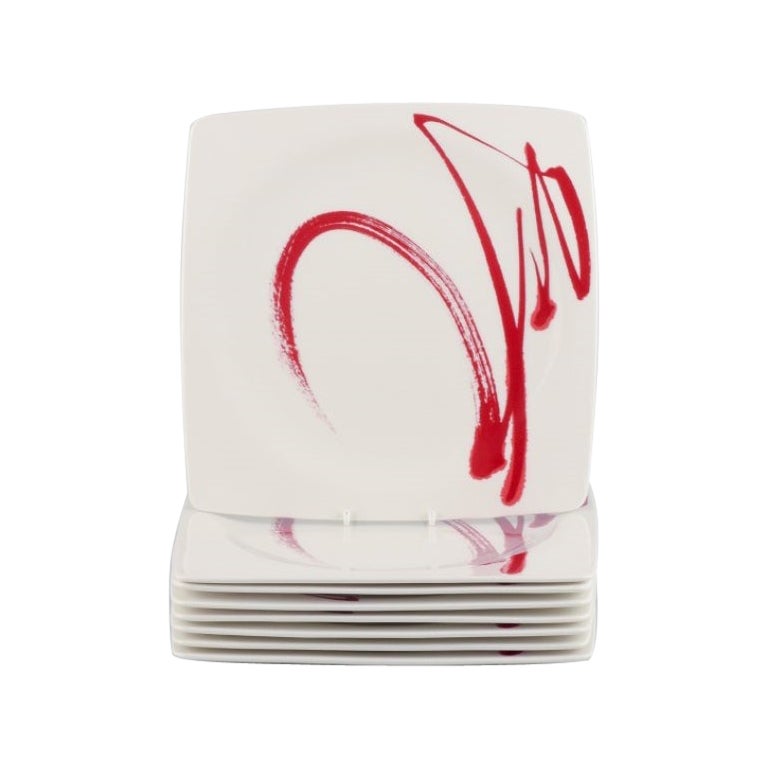 Paint It Red Collection - Red Vanilla, Royal Fine China, eight dinner plates For Sale