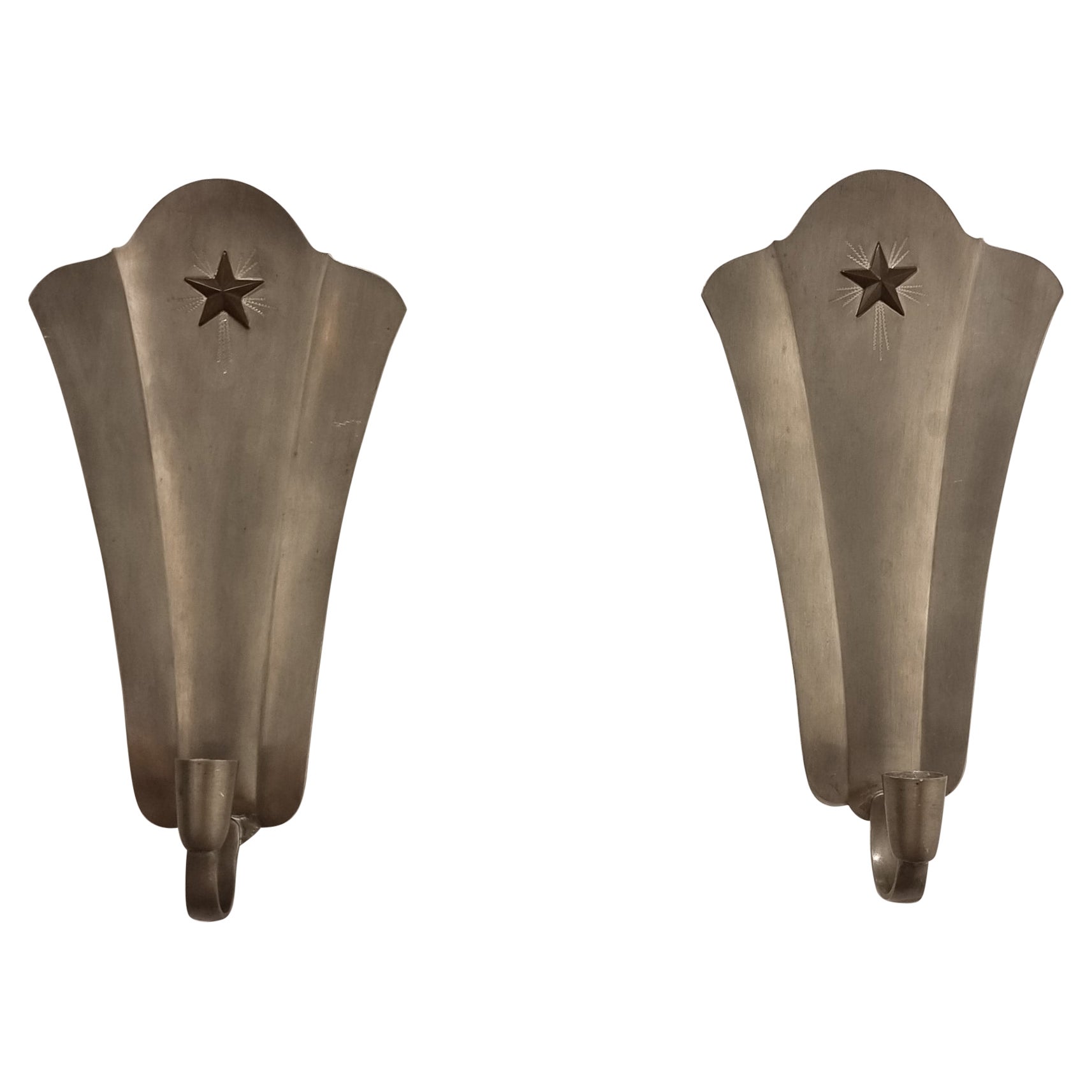 GAB, a pair candle sconces, pewter and brass, Swedish Grace, 1940 For Sale