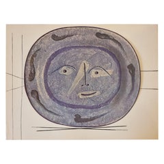 Albert Skira Print of Face in blue, Ceramic Plate from "Céramiques De Picasso"