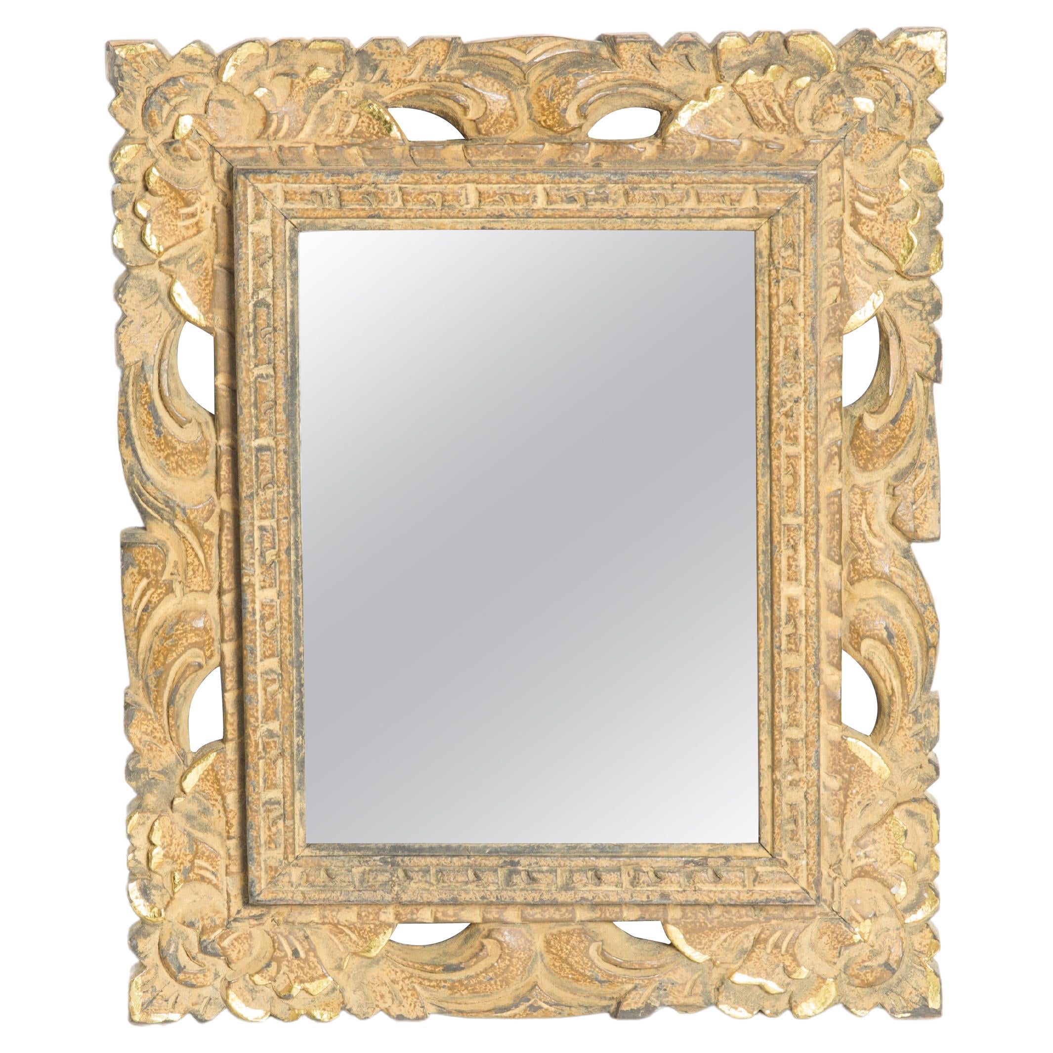 Mid Century Gold Decorative Mirror in Wood Frame, Italy, 1960s