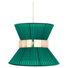 Tiffany Contemporary Hanging Lamp 30, Emerald Silk, Silvered Glass