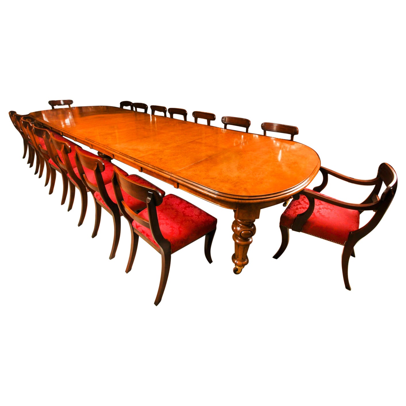 Antique 16ft Pollard Oak Victorian Extending Dining Table & 16 Chairs
