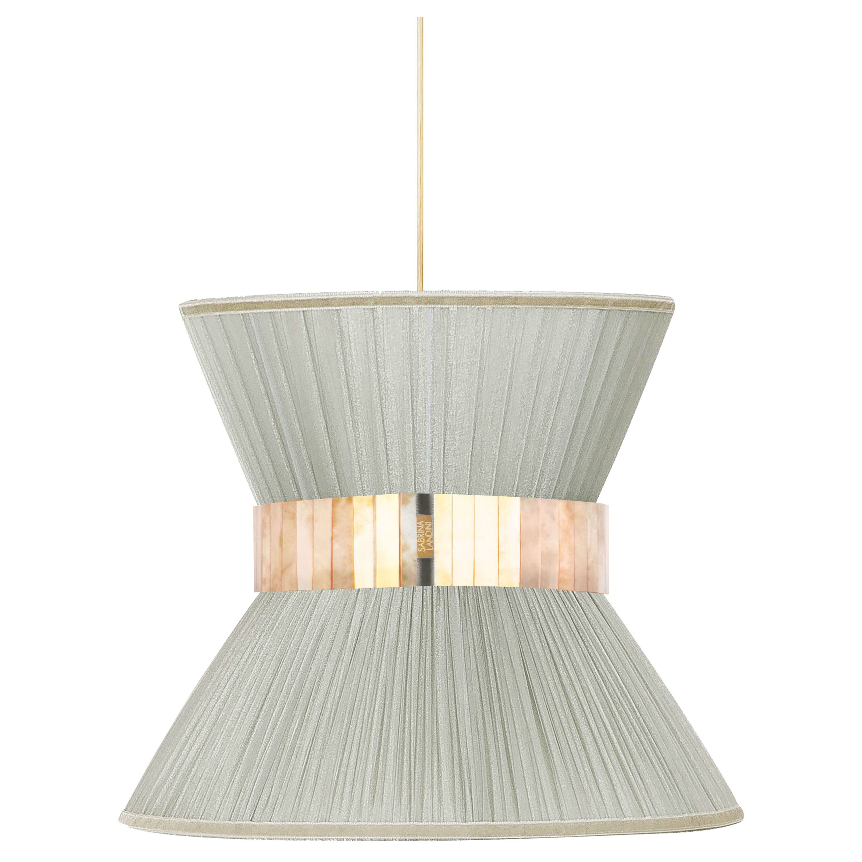 Tiffany Contemporary Hanging Lamp 30, Silver Silk, Silvered Glass