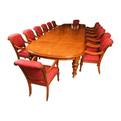 Antique 16ft Pollard Oak Victorian Extending Dining Table & 14 Chairs 