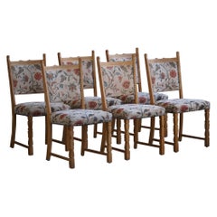 Vintage A Set of 6 Dining Room Chairs in Oak & Fabric by a Danish Cabinetmaker, 1950s