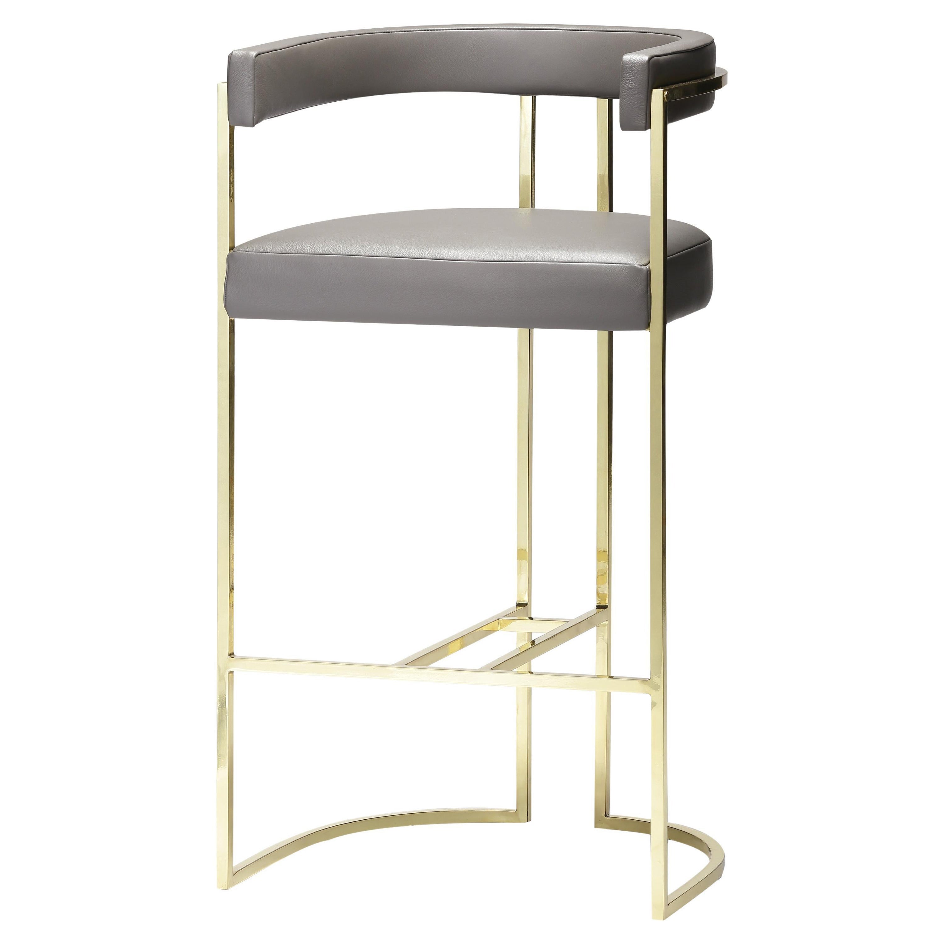 Julius Bar Stool, Brass Structure, Handcrafted in Portugal by Duistt For Sale