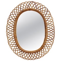 Italian Vintage Rattan Wall Mirror (circa 1960s)